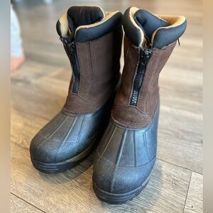 Men’s Leather Winter Exploration Boots Zip Up Steel Shank Charcoal Brown Size 10